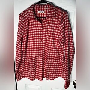 Orvis Flannel Shirt Women’s Large L Red & White Lightweight Cotton Poly Spandex